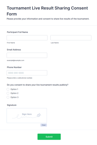 Tournament Live Result Sharing Consent Form Template