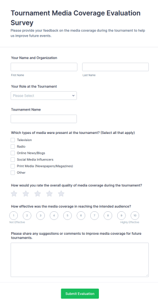 Tournament Media Coverage Evaluation Survey Form Template