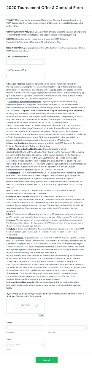 Tournament Offer Form Template