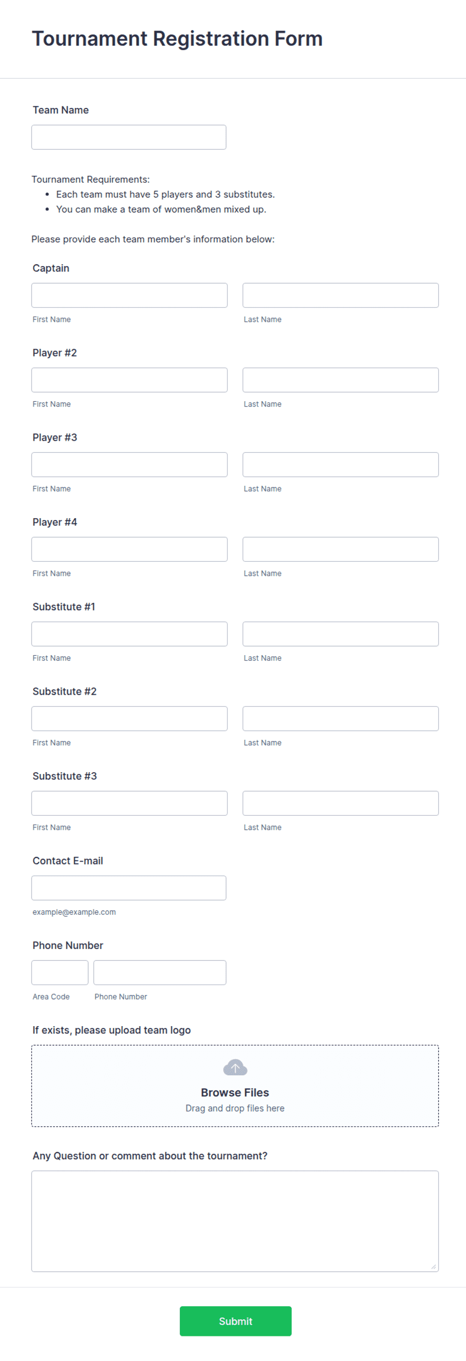 Tournament Registration Form Template | Jotform