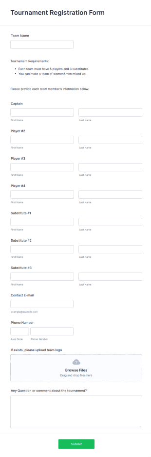 Tournament Registration Form Template