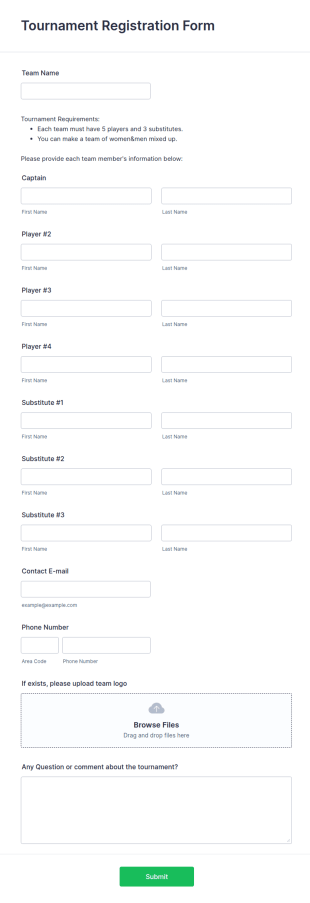 Tournament Registration Form Template