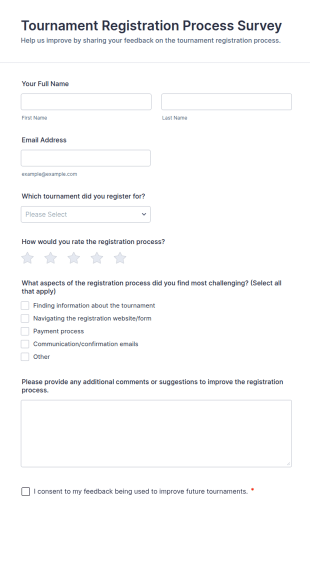 Tournament Registration Process Survey Form Template