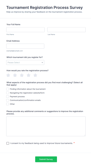 Tournament Registration Process Survey Form Template