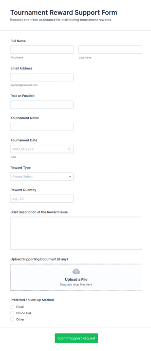 Tournament Reward Support Form Template