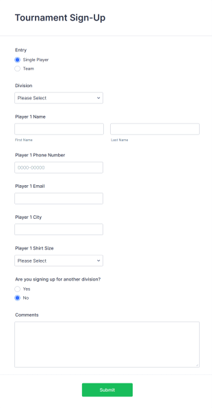 Tournament Sign Up Form Template