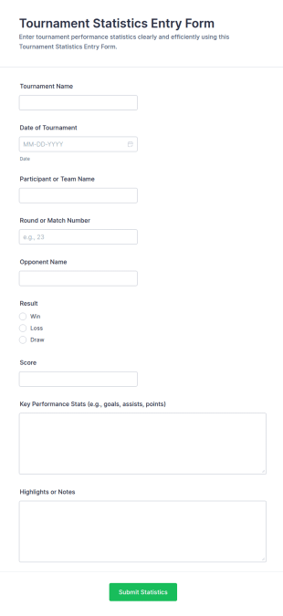 Tournament Statistics Entry Form Template