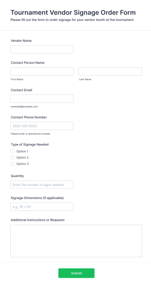 Tournament Vendor Signage Order Form Template