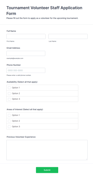 Tournament Volunteer Staff Application Form Form Template