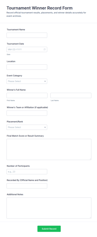 Tournament Winner Record Form Template