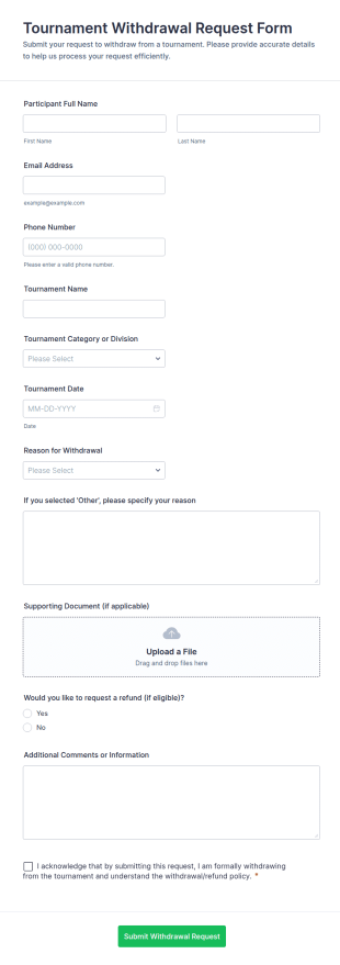 Tournament Withdrawal Request Form Template