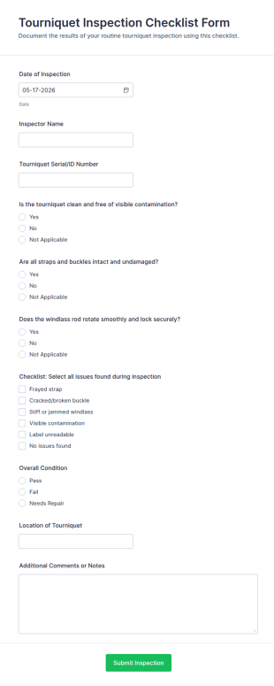 Tourniquet Inspection Checklist Form Template