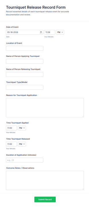 Tourniquet Release Record Form Template