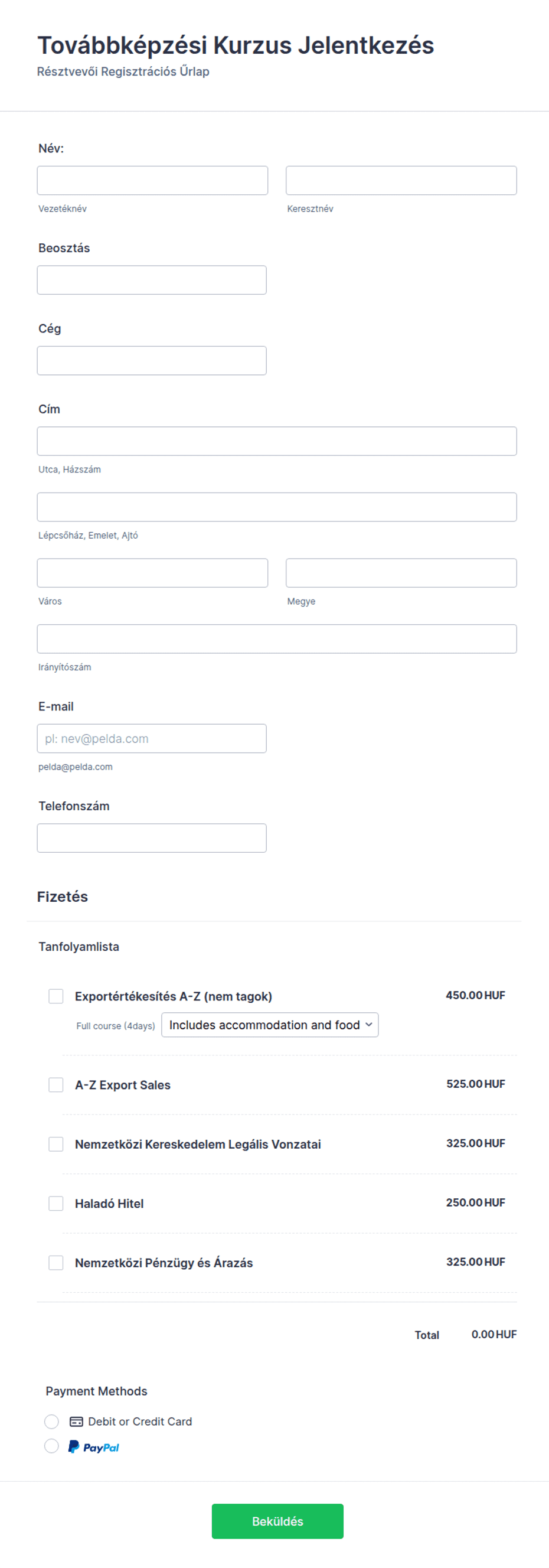 Továbbképzési Jelentkezési Űrlap | Jotform