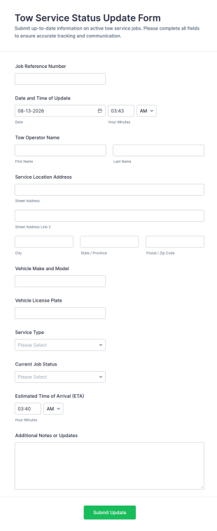 Tow Service Status Update Form Template