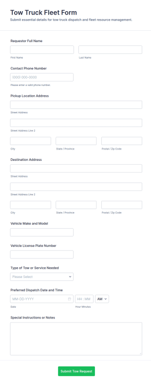 Tow Truck Fleet Form Template