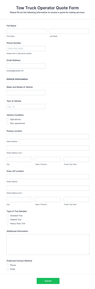 Tow Truck Operator Quote Form Template