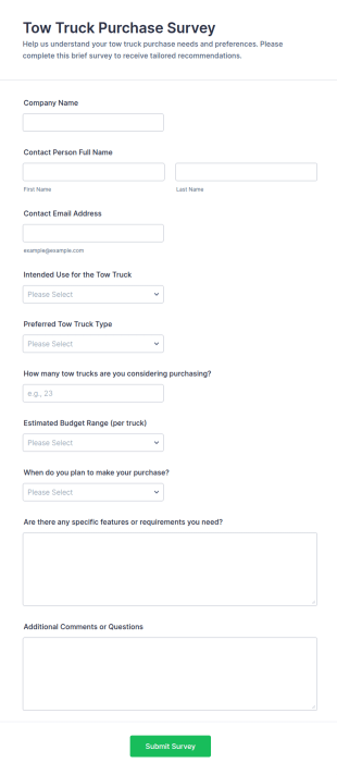 Tow Truck Purchase Survey Form Template