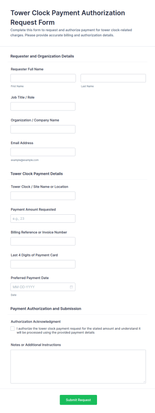 Tower Clock Payment Authorization Request Form Template