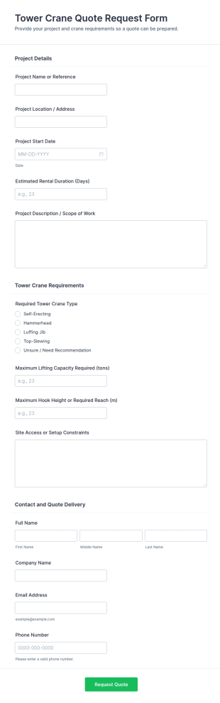 Tower Crane Quote Request Form Template