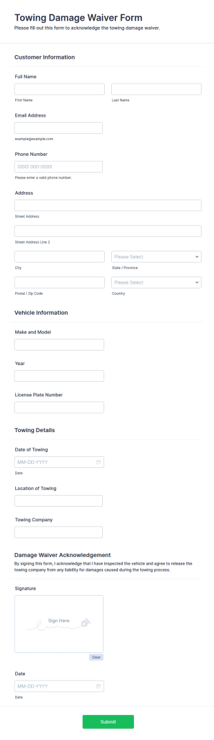Towing Damage Waiver Form Template