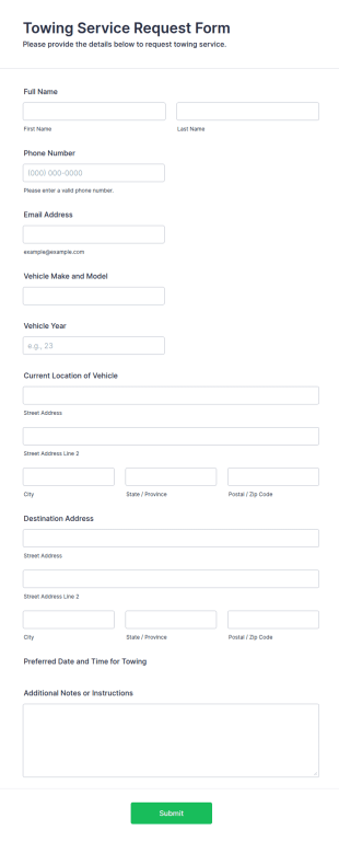 Towing Service Request Form Template