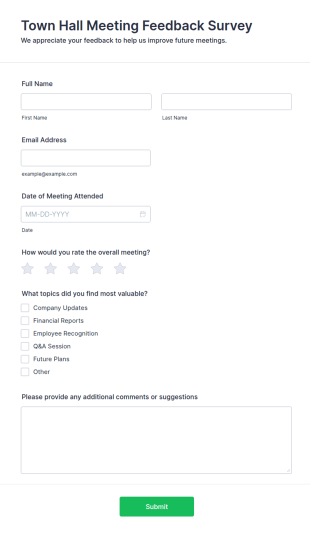 Town Hall Meeting Feedback Survey Form Template