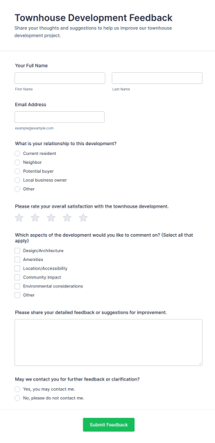 Townhouse Development Feedback Form Template