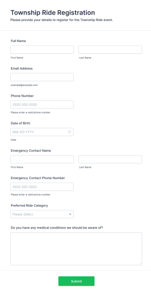 Township Ride Registration Form Template