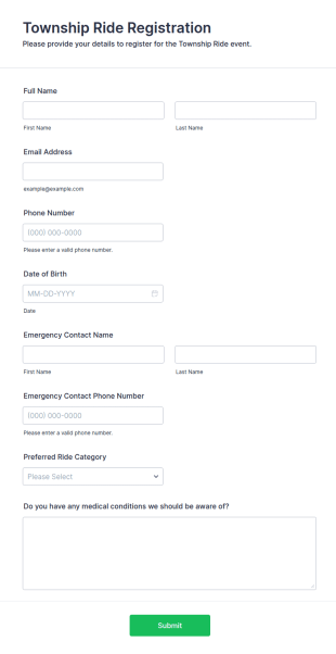 Township Ride Registration Form Template