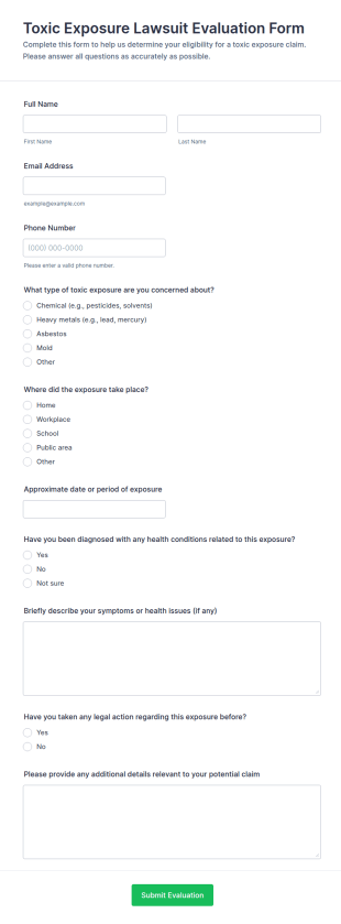 Toxic Exposure Lawsuit Evaluation Form Template
