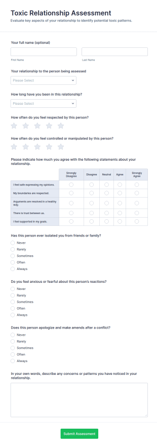 Toxic Relationship Assessment Form Template