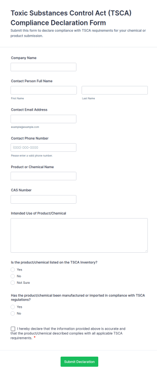 Toxic Substances Control Act Compliance Declaration Form Template