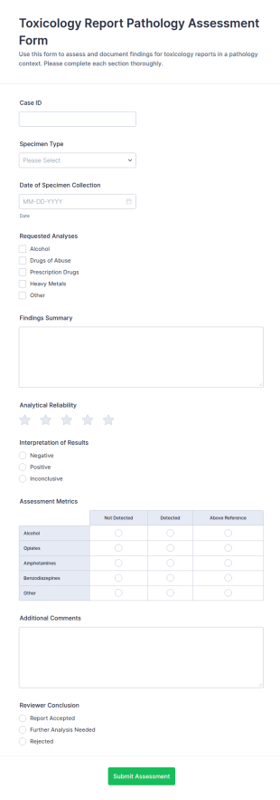 Toxicology Report Pathology Assessment Form Template