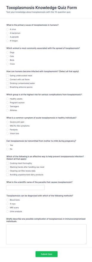 Toxoplasmosis Knowledge Quiz Form Template