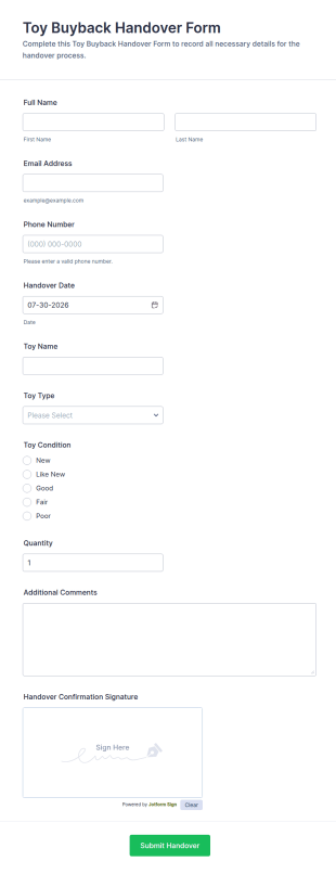 Toy Buyback Handover Form Template