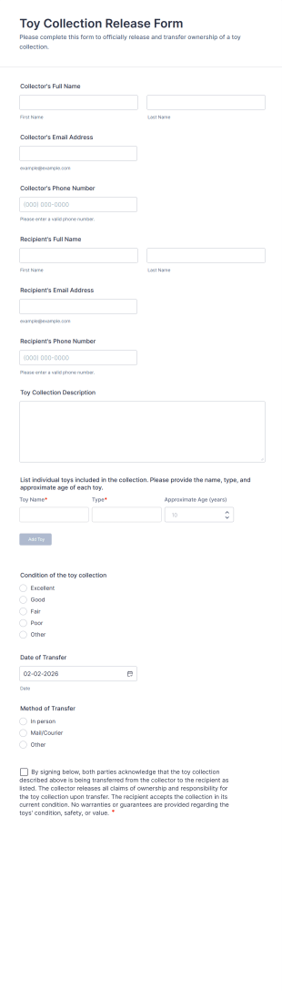 Toy Collection Release Form Template
