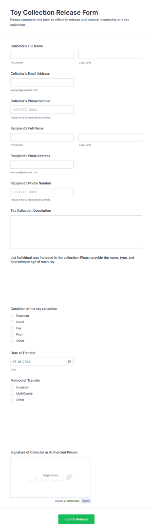 Toy Collection Release Form Template