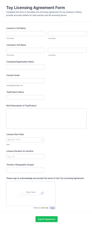 Toy Licensing Agreement Form Template
