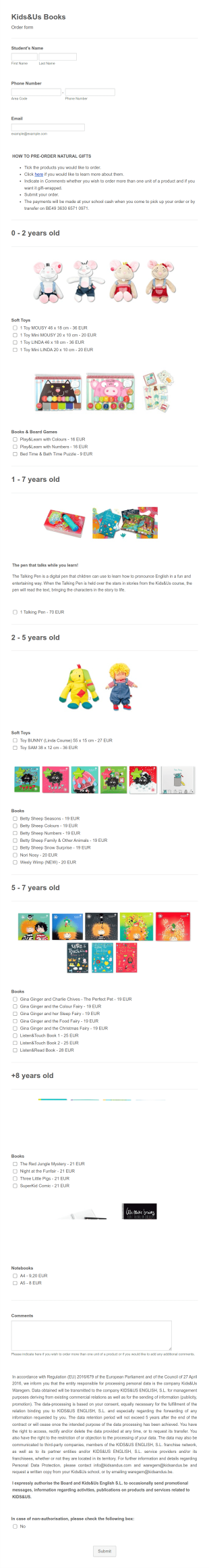 Toy Order Form Template