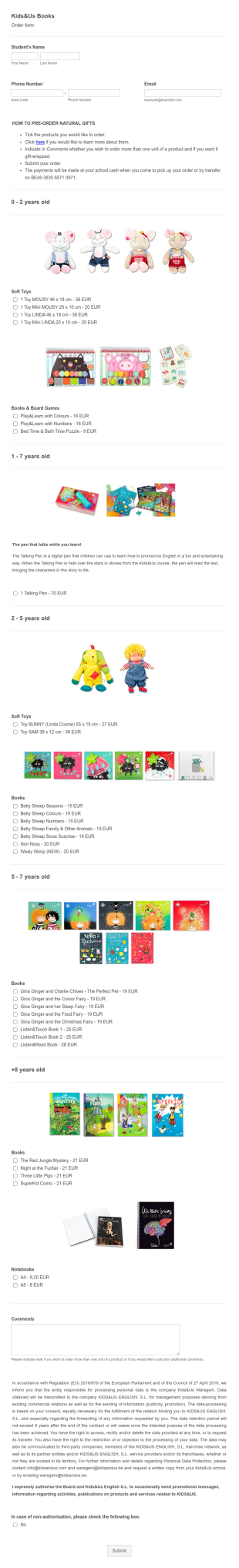 Toy Order Form Template