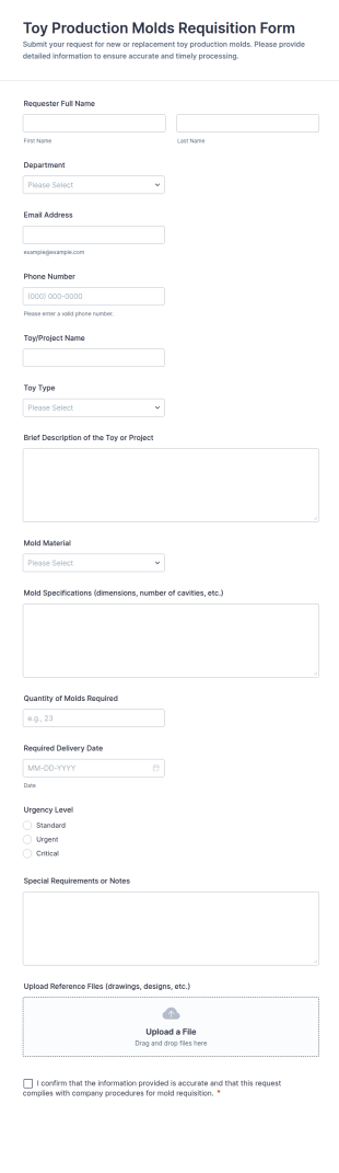 Toy Production Molds Requisition Form Template