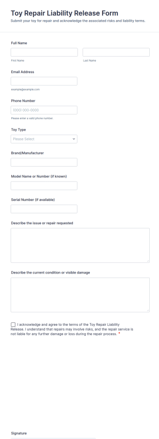 Toy Repair Liability Release Form Template