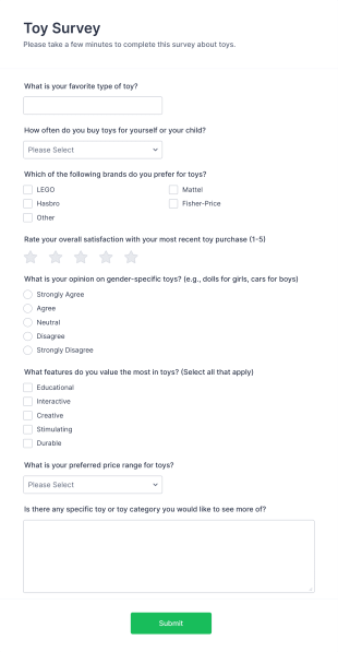 Toy Survey Form Template