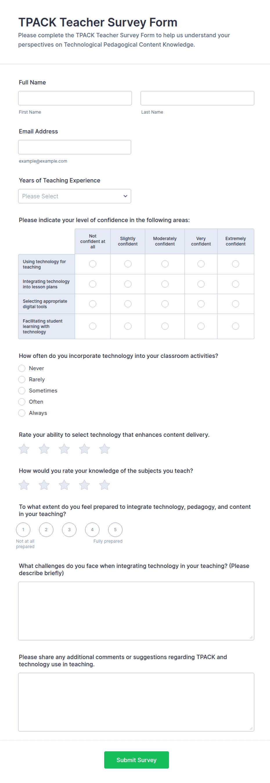 TPACK Teacher Survey Form Template | Jotform
