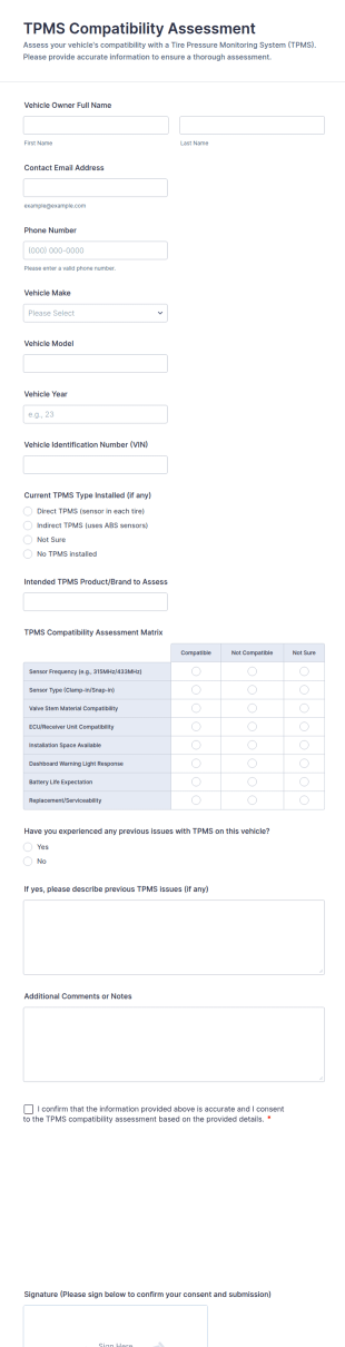 TPMS Compatibility Assessment Form Template