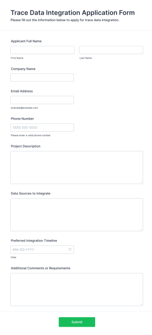 Trace Data Integration Application Form Template