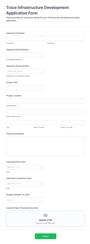 Trace Infrastructure Development Application Form Form Template
