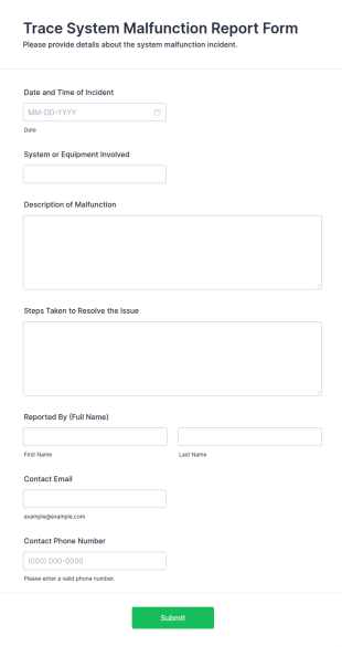 Trace System Malfunction Report Form Template