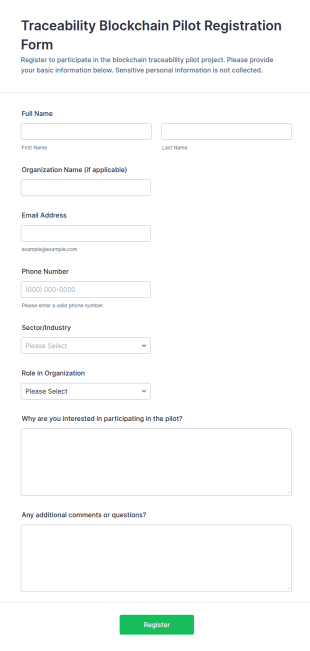 Traceability Blockchain Pilot Registration Form Template